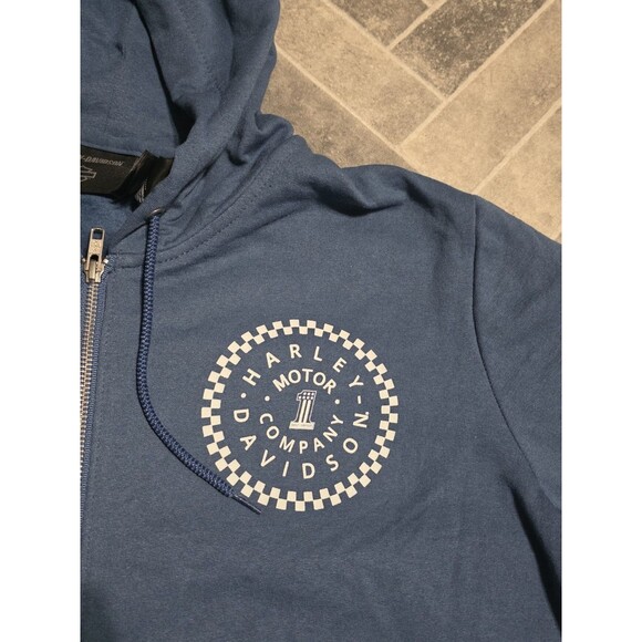 New Indigo Harley-Davidson Motors Men's Club Crew Zip-Up Fleece Hoodie Size XL - Picture 4 of 9